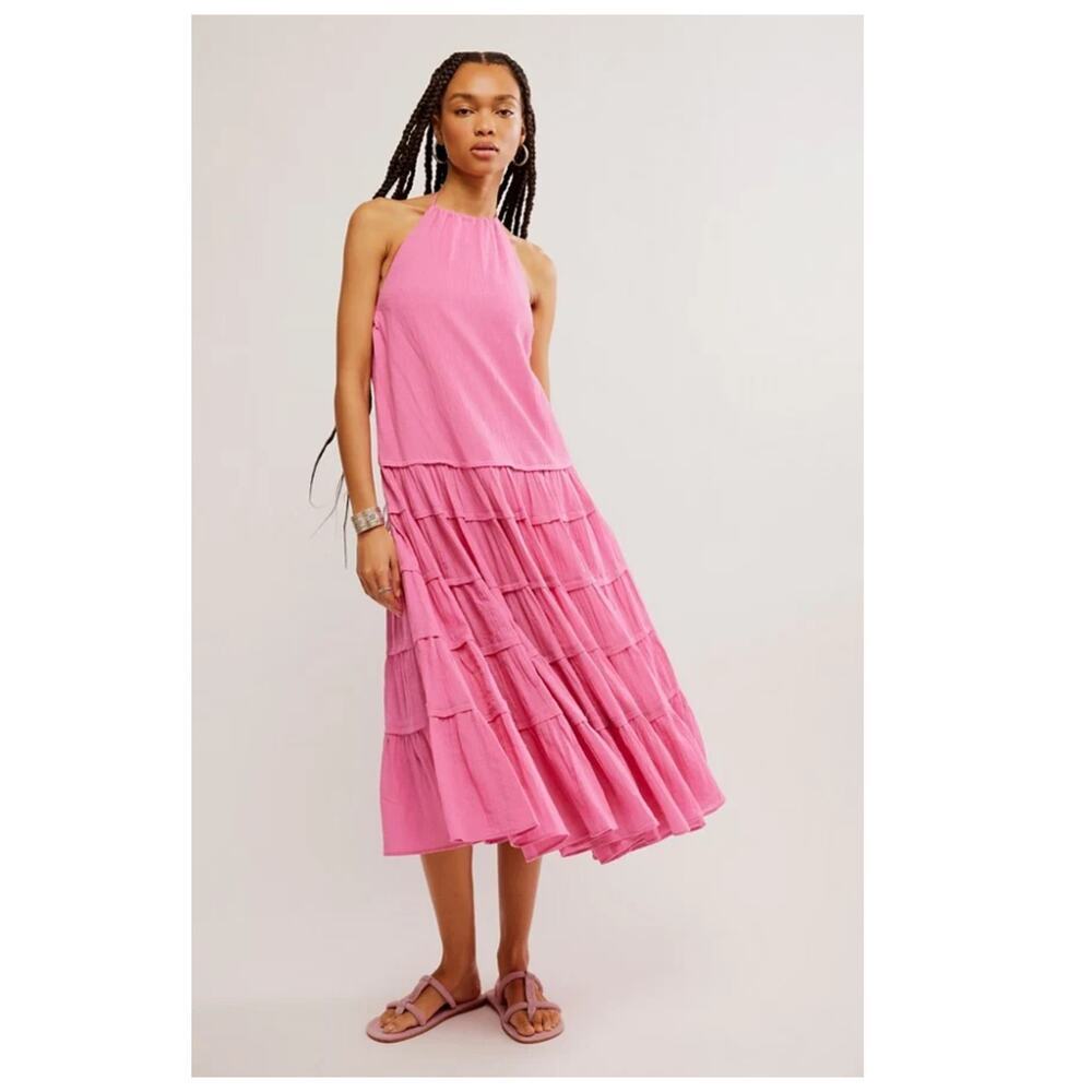 NEW Free People Somewhere Sunny Drop-Waist Midi Dress Size Medium